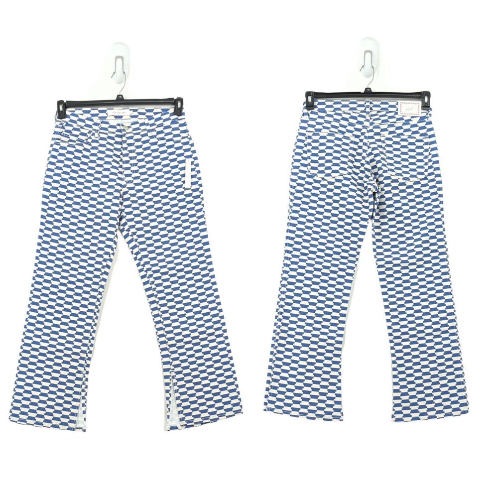 Lisa Says Gah Women 14 Ellis Jeans Checkered Blue White Flare Low Rise Plaid NEW